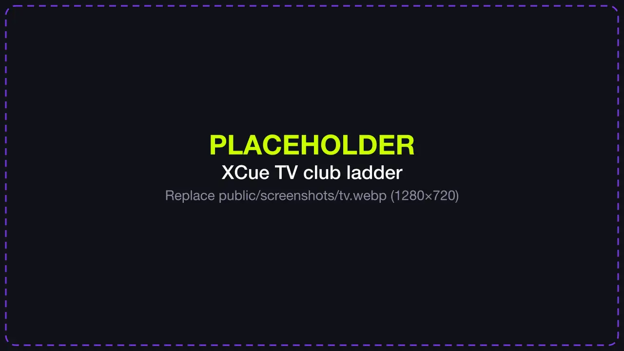 Placeholder for an XCue TV screenshot: club ladder on a TV